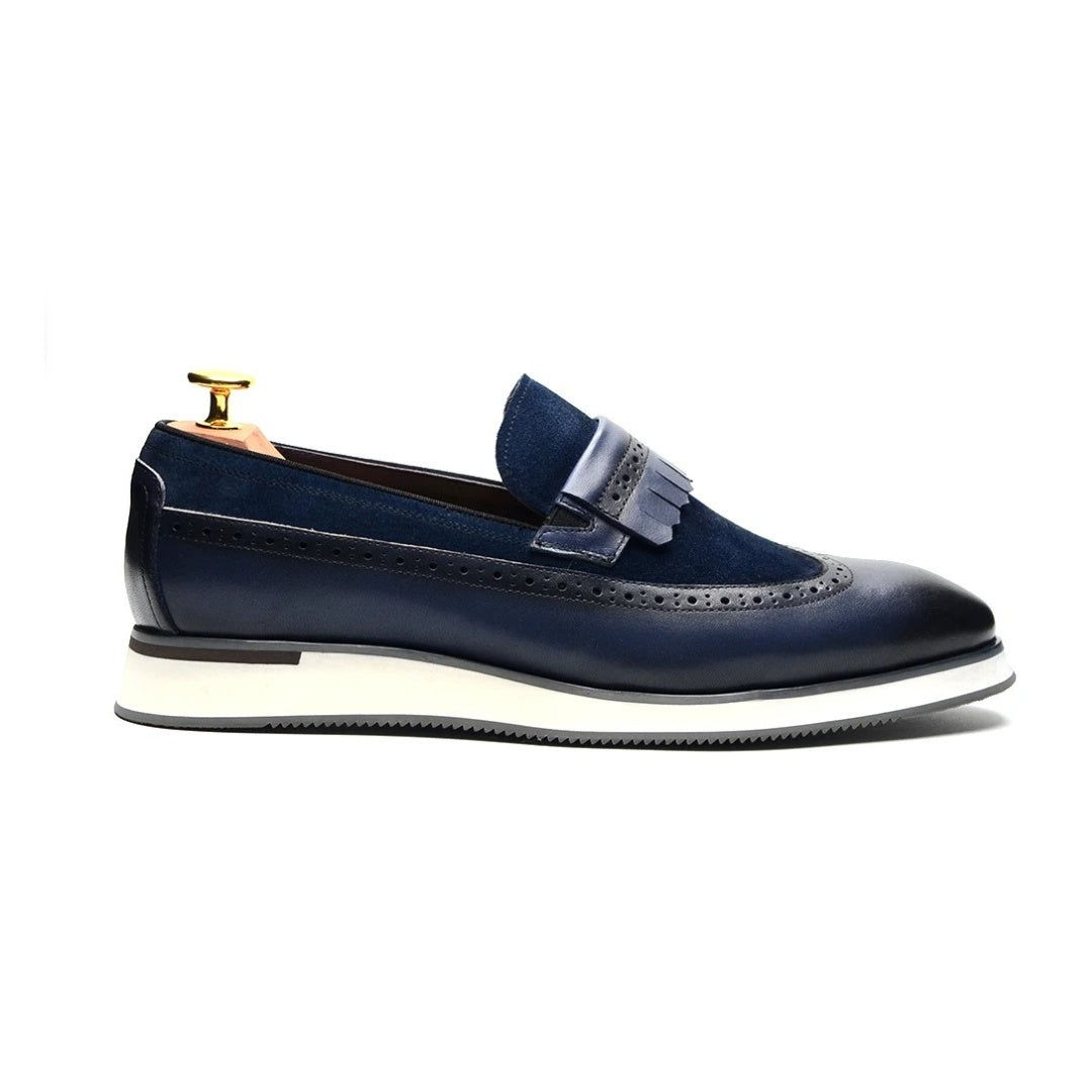 Smart Casual Wingtip Loafers with Fringed Strap and Lifted Hybrid Sole