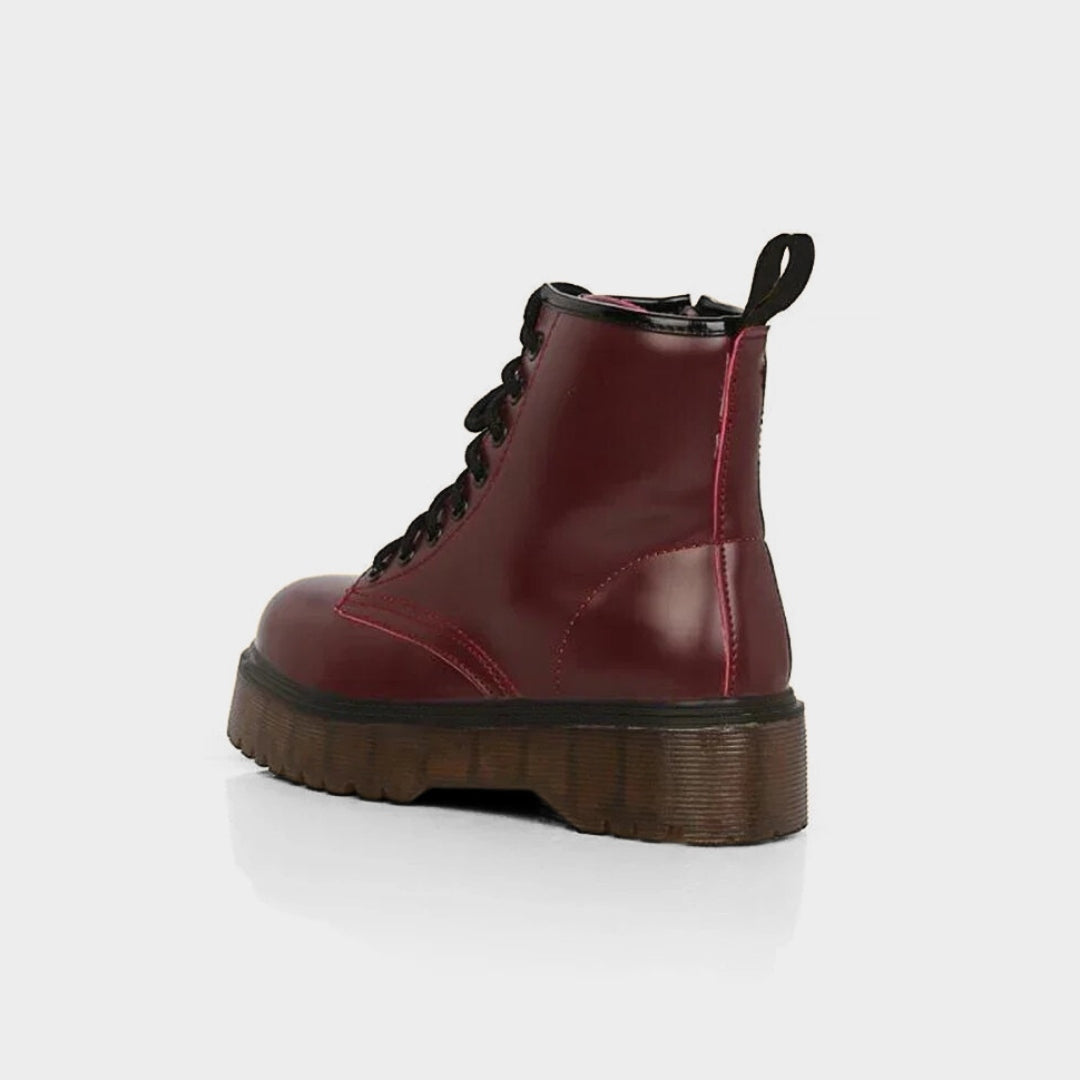 Lace-Up Punk Ankle Boots with Side Zipper and Platform Sole