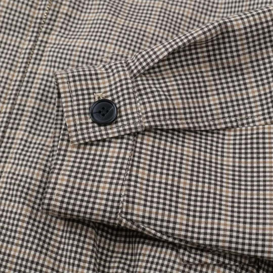 Plaid Beige Harrington Jacket with Corduroy Collar