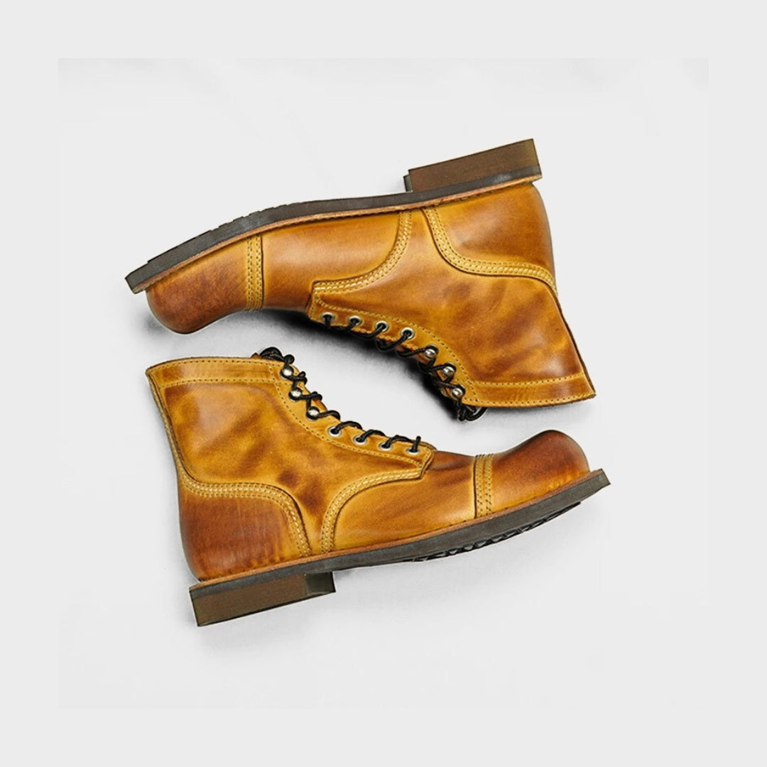 Leather Moc Toe Boots with Goodyear Welt and Rubber Sole
