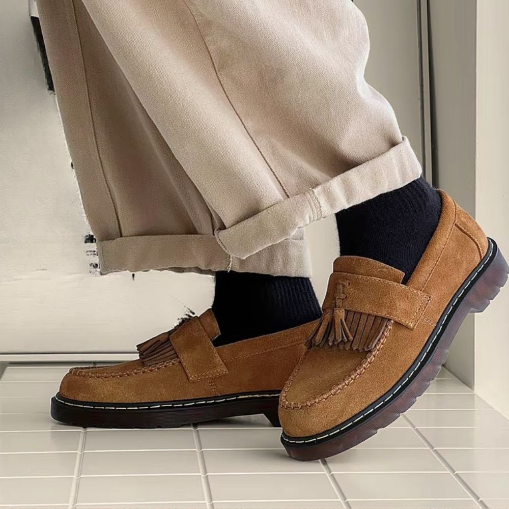 Suede Tassel Moc Toe Loafers with Chunky Sole