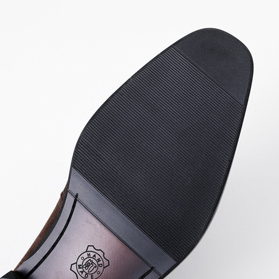 Suede Penny Business Loafers with Low Block Heel