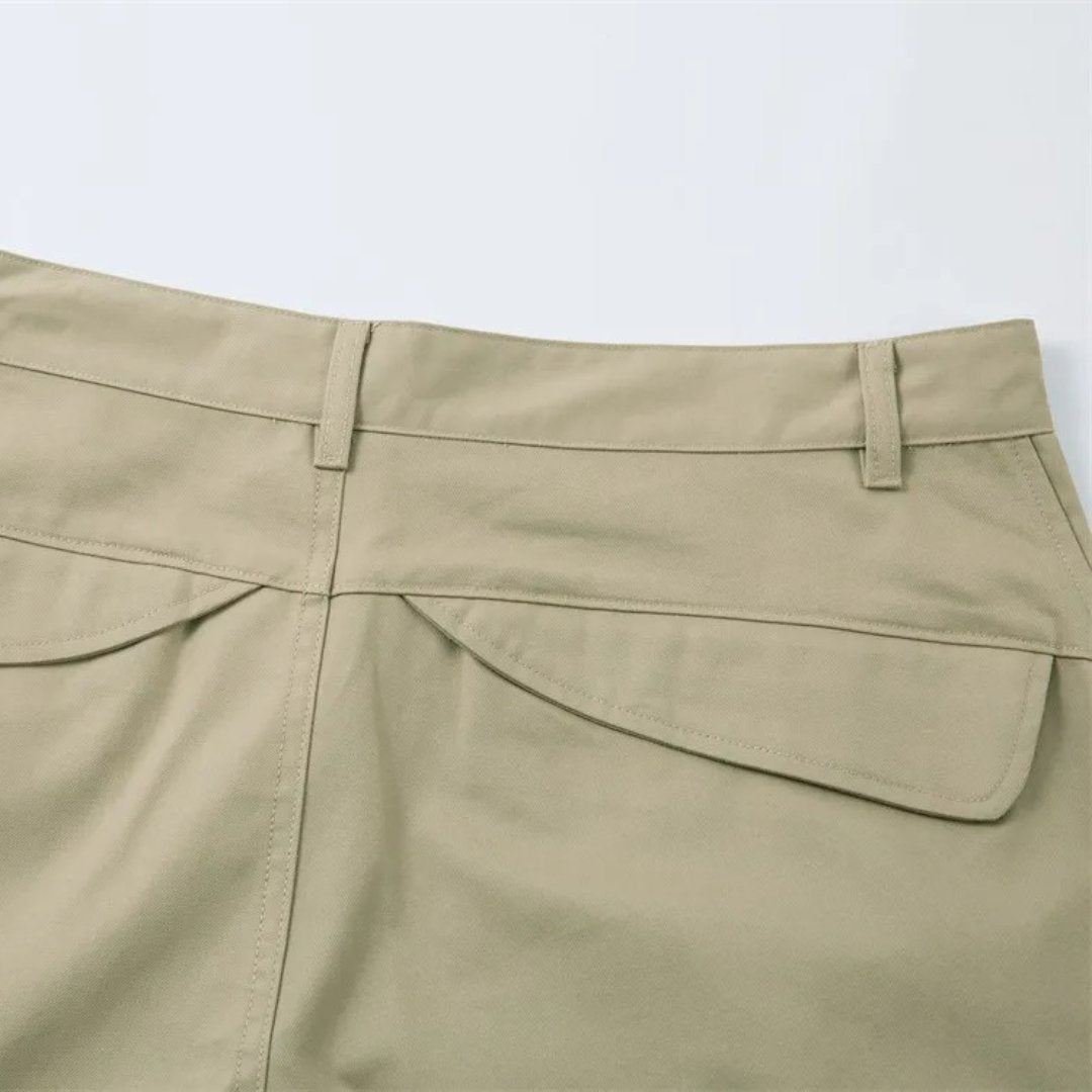 Spliced Wide-Leg Khakis with Mid Waist