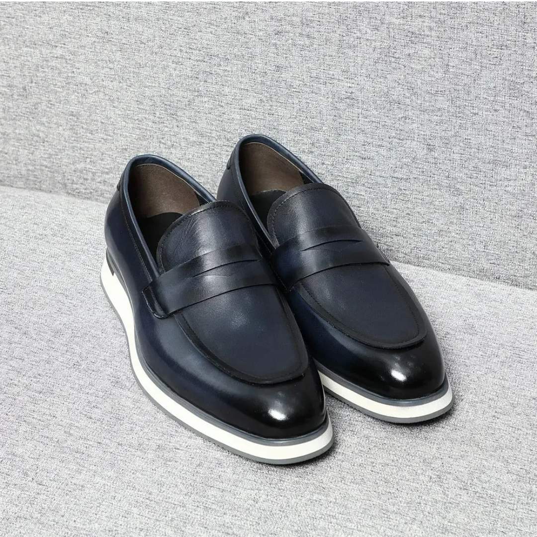 Leather Penny Sneaker Loafers with White Sole