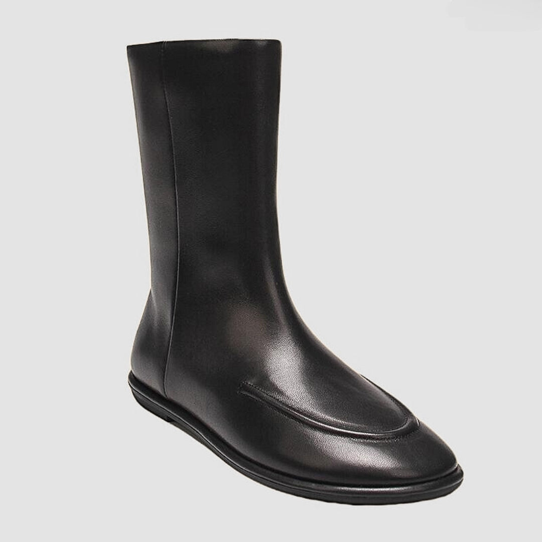 Minimalist Leather Mid-Calf Boots with Flat Sole