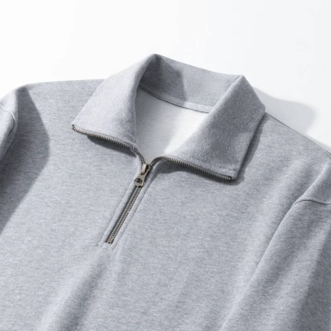 High-Collar Quarter-Zip Heavy Cotton Sweatshirt