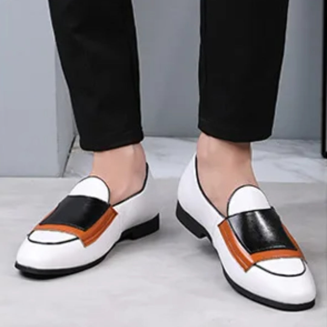 Colourblock Monk Strap Loafers with Pointed Toe and Buckle Detail