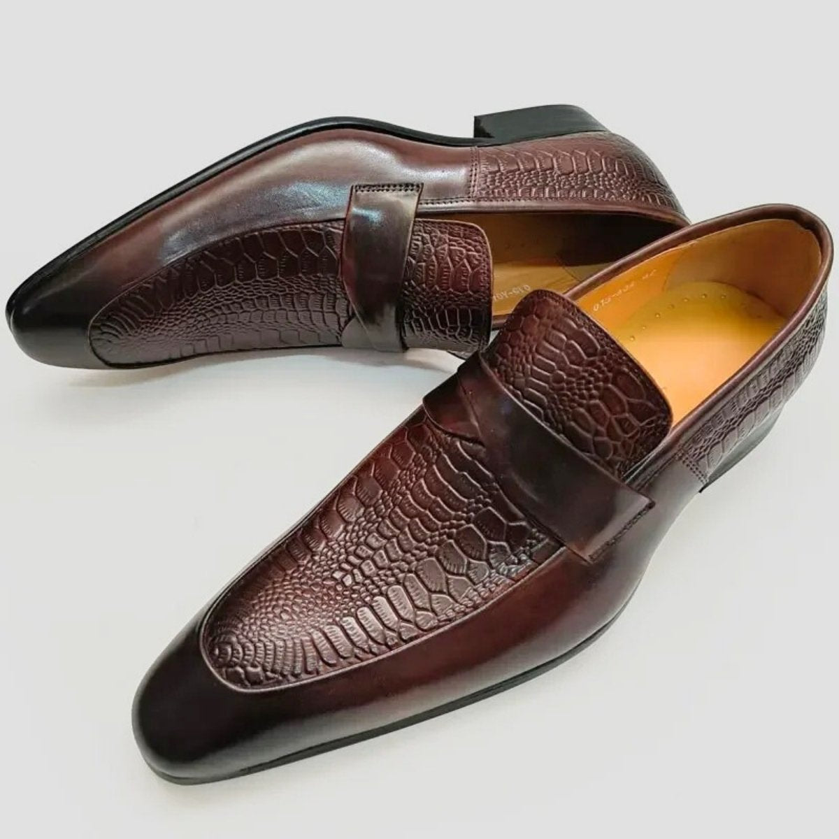 Black Crocodile-Embossed Leather Loafers