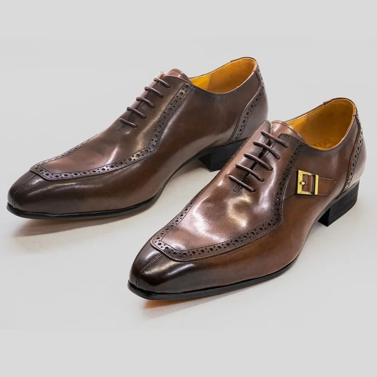 Buckle Strap Brogue Leather Oxford Dress Shoes