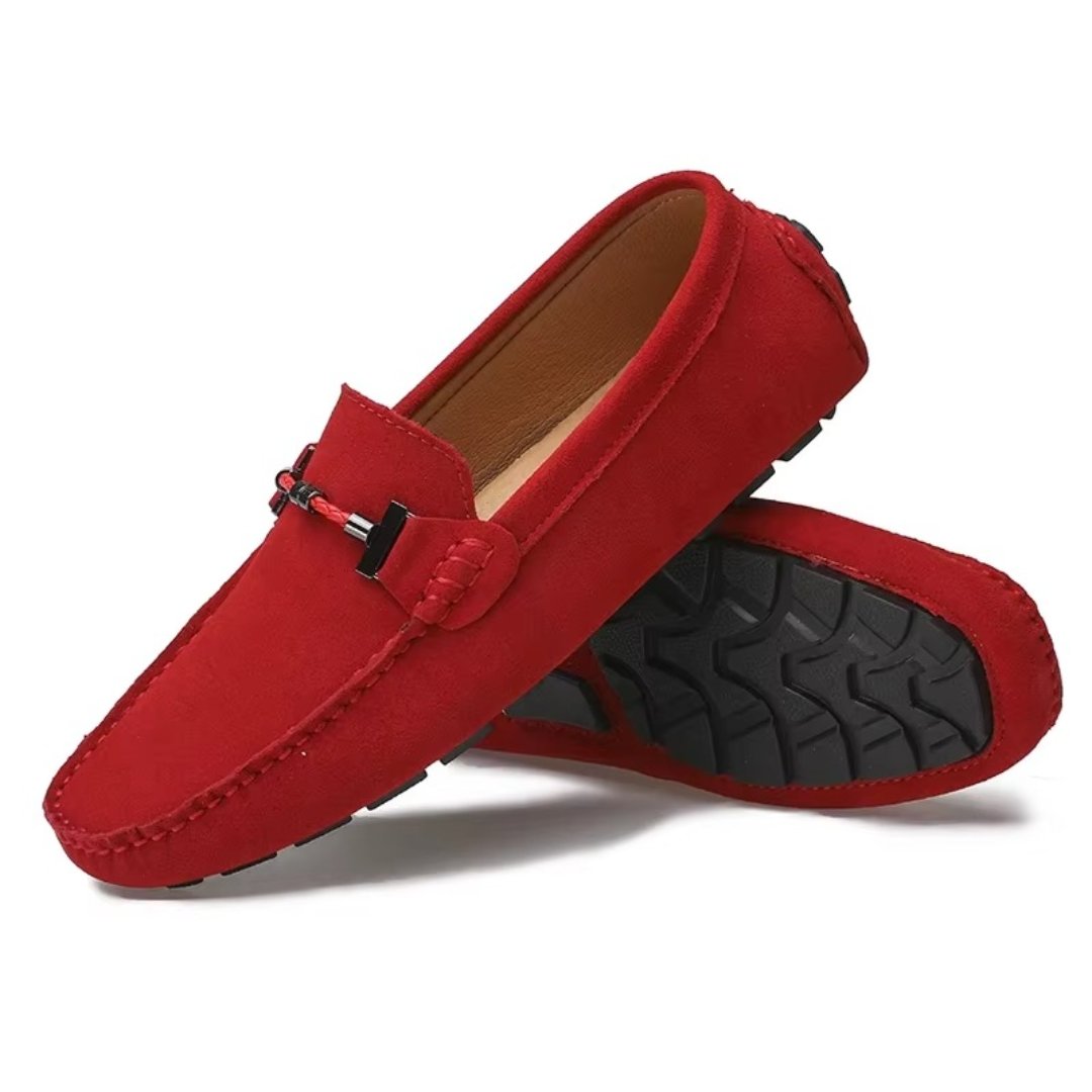 Colour-Suede Driving Loafers with Metal Buckle and Grip Sole