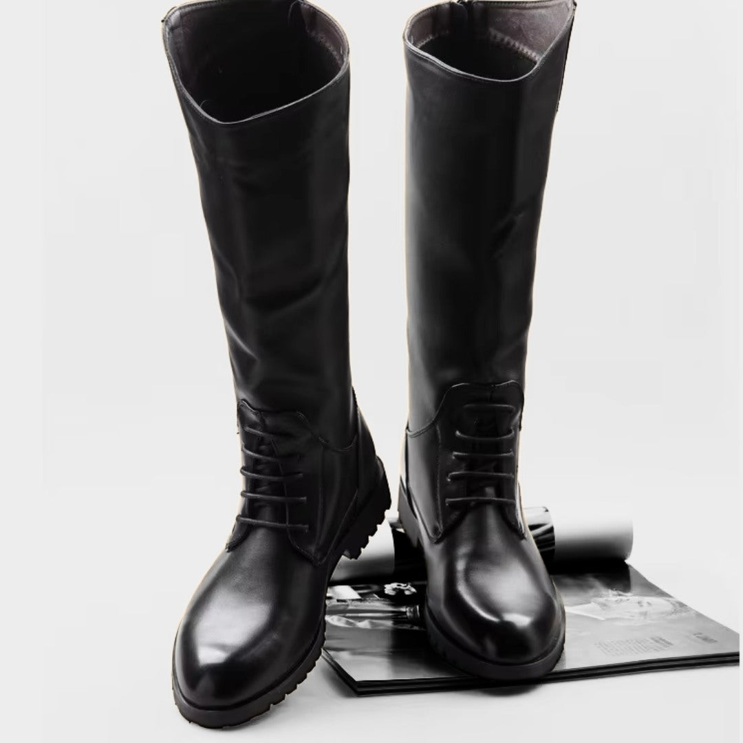 Polished Knee-High Derby Motorcycle Boots