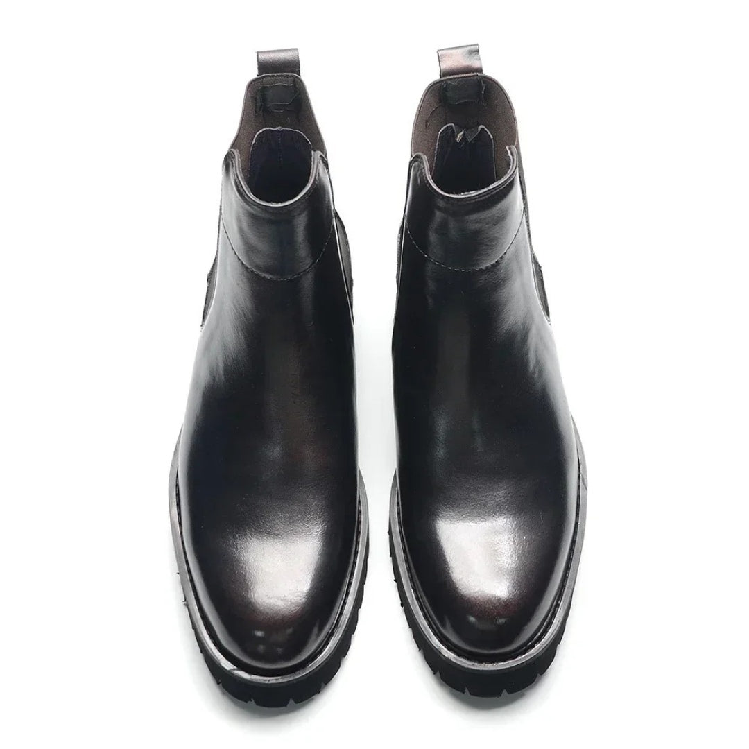 Black Mahogany Lug Sole Leather Chelsea Boots