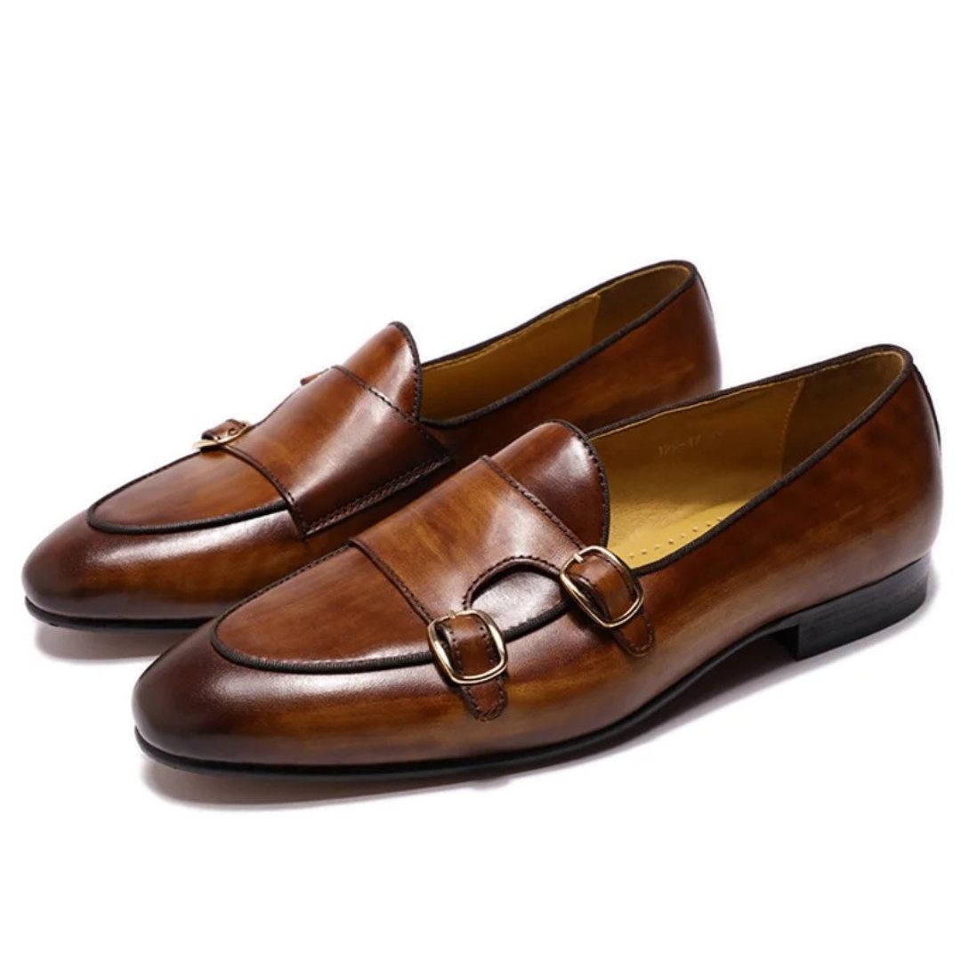 Vintage Leather Monk Strap Loafers
