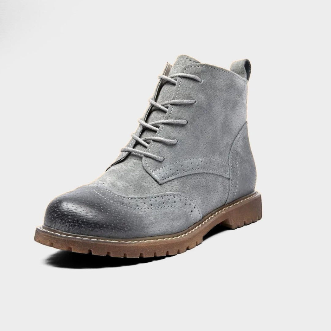 Brogue Suede Leather Lace-Up Ankle Boots