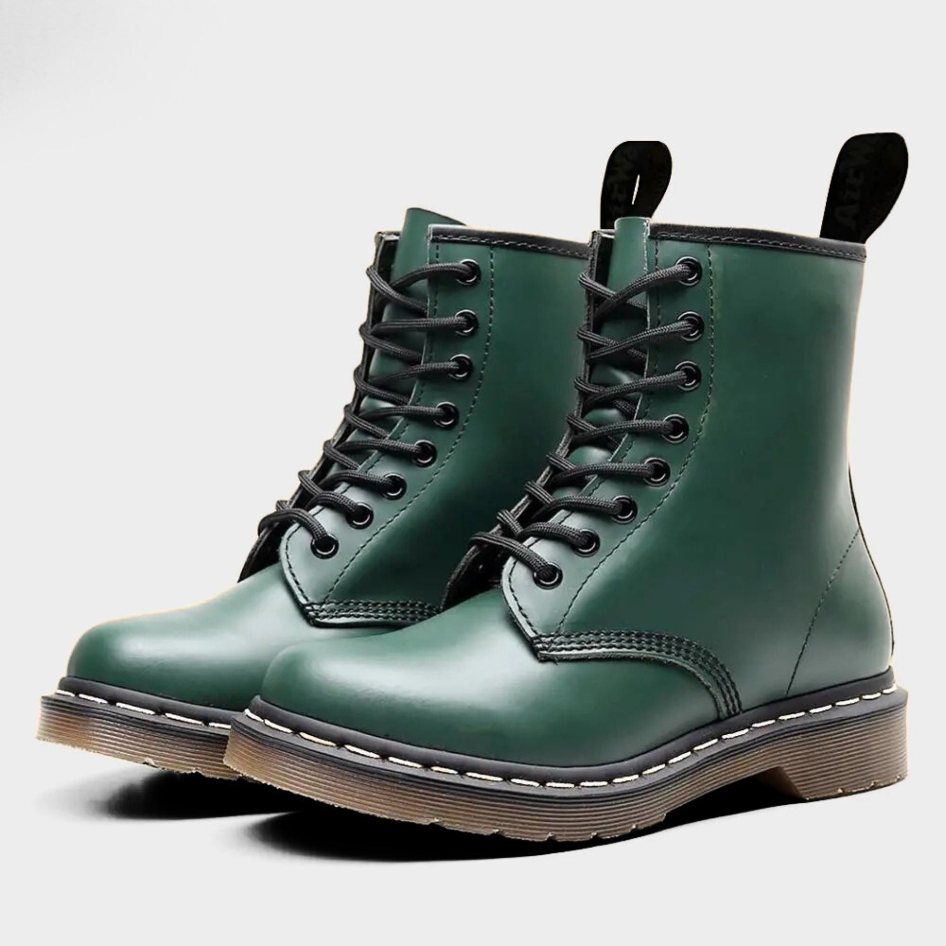 Leather Punk Ankle Boots with Contrast Stitching and Chunky Rubber Sole