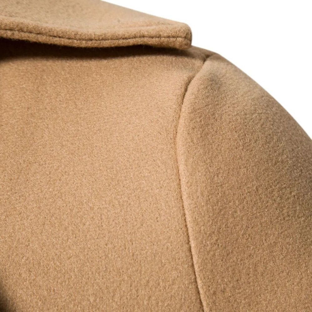 Long Wool-Blend Slim Fit Overcoat with Turn-Down Collar