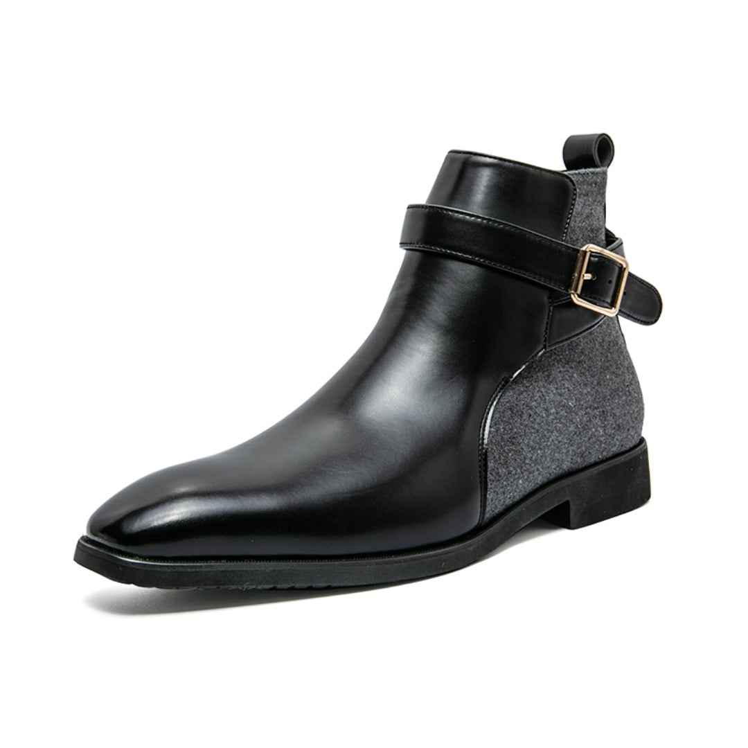 Two-Tone Chelsea Buckle Jodhpur Ankle Boots with a Grey Felt Heel Panel
