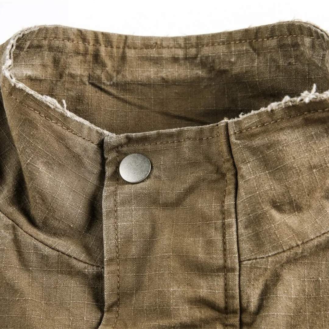 Distressed Oversized Cargo Jacket with Stand Collar