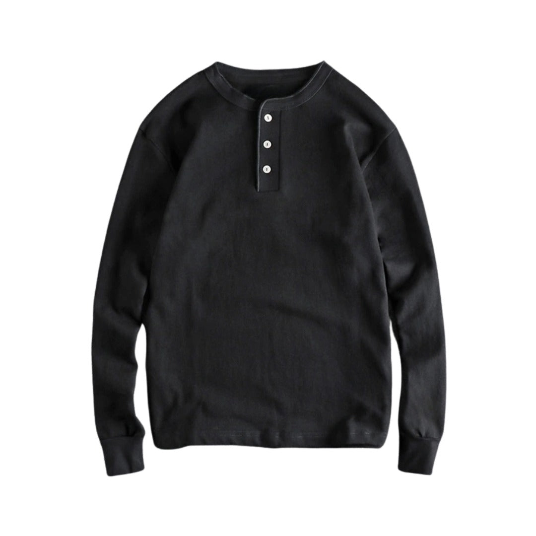 Henley Collar Long Sleeve Cotton T-Shirt