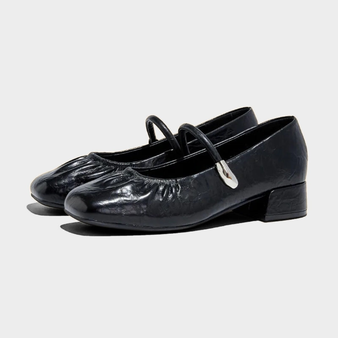 Crinkle Patent Leather Mary Jane Pumps