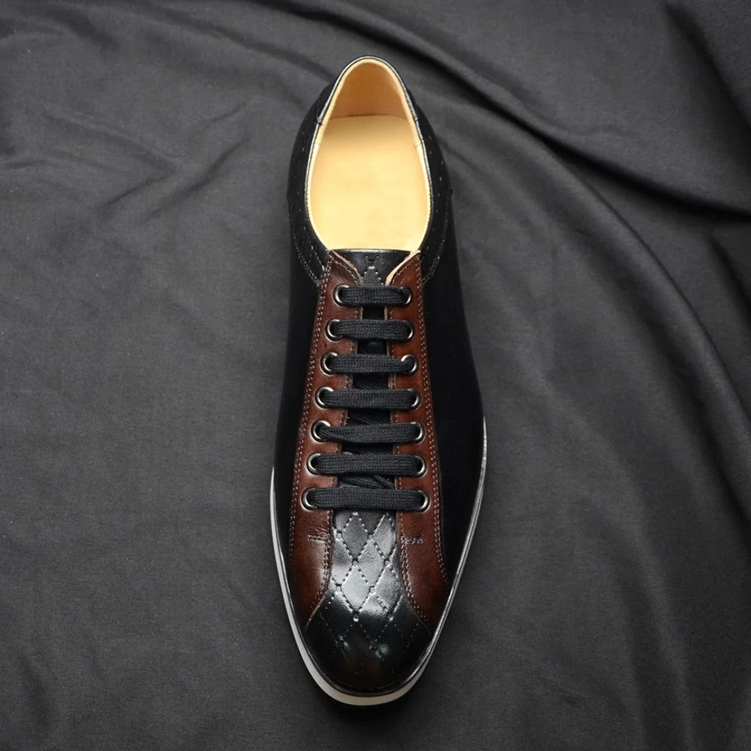 Leather Plaid-Print Style Derby Style Sneakers