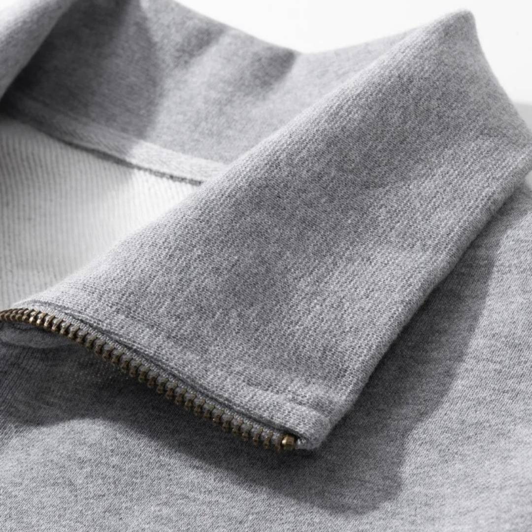 High-Collar Quarter-Zip Heavy Cotton Sweatshirt