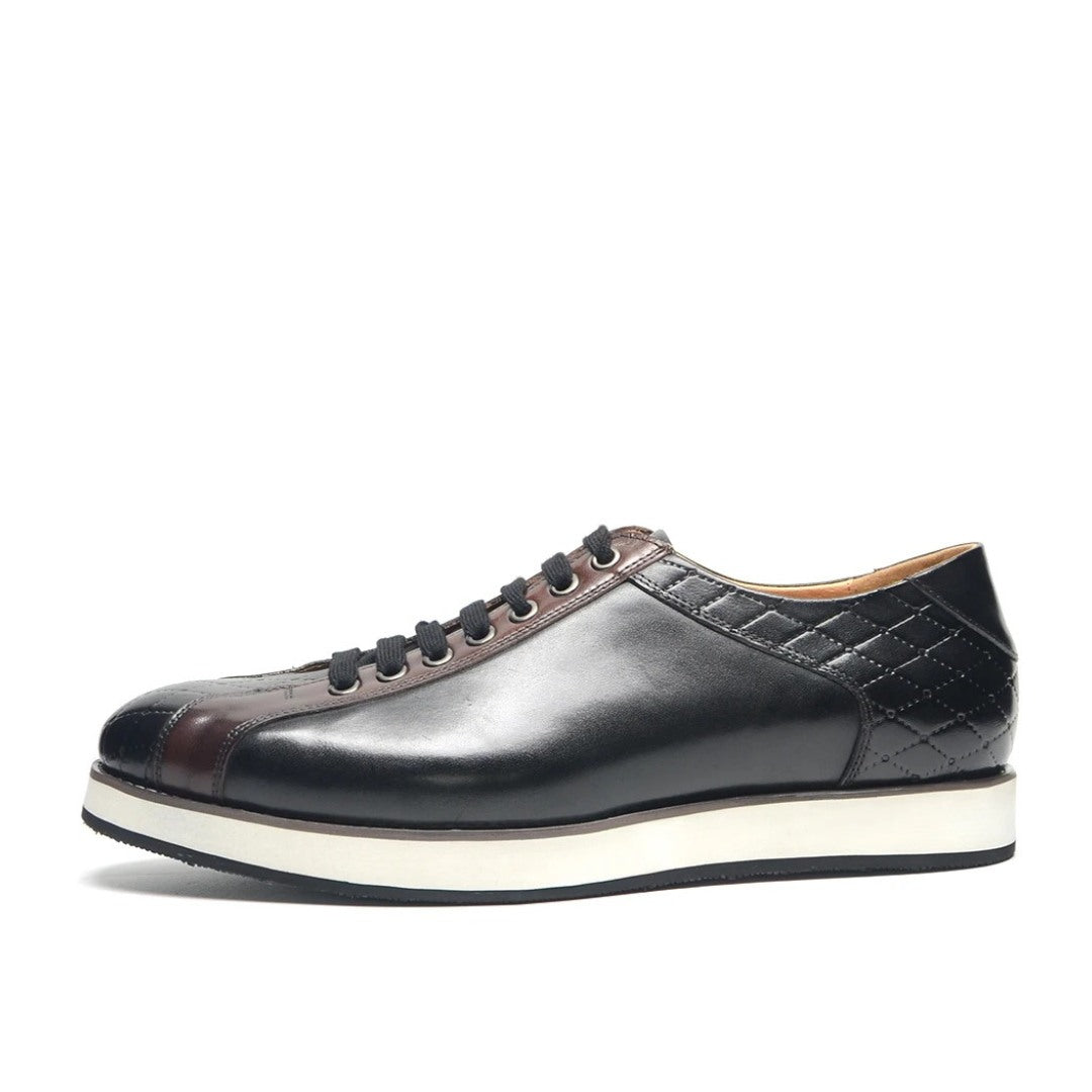 Leather Plaid-Print Style Derby Style Sneakers