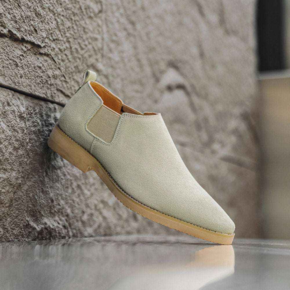 Low-Cut Suede Chelsea Shoes with Tan Sole