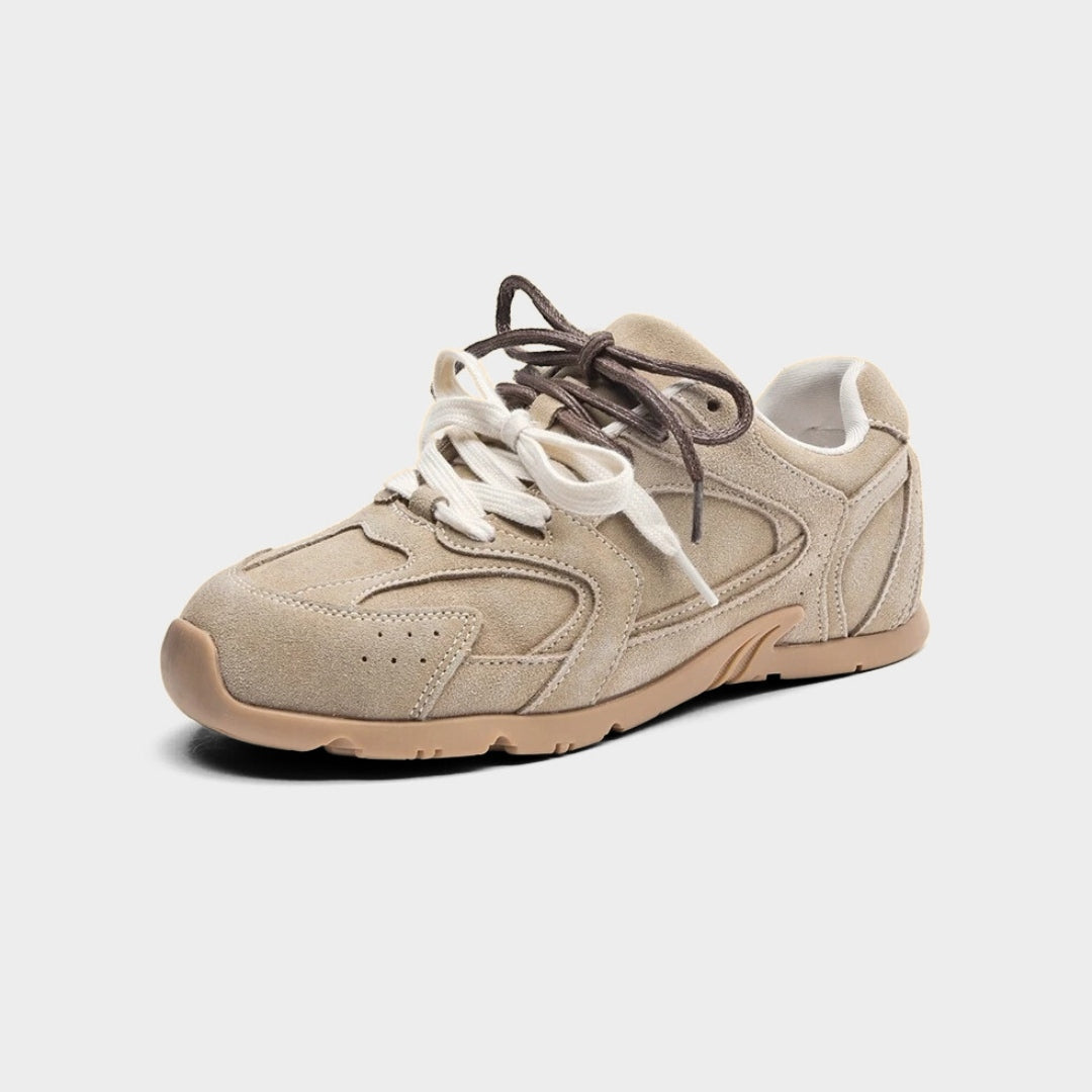 Multi-Layer Suede Double Lace Panel Retro Runner Trainers