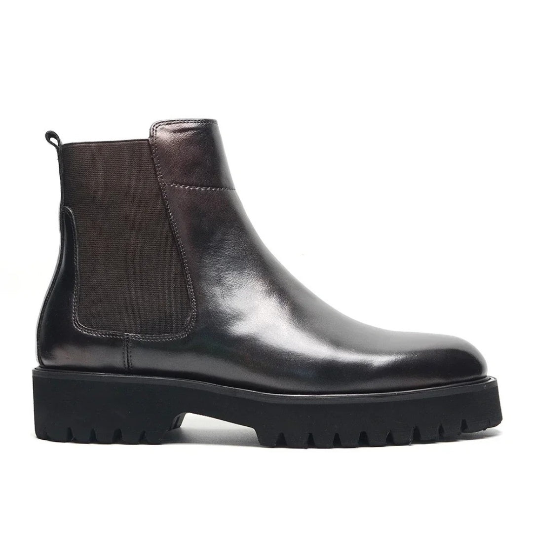 Black Mahogany Lug Sole Leather Chelsea Boots