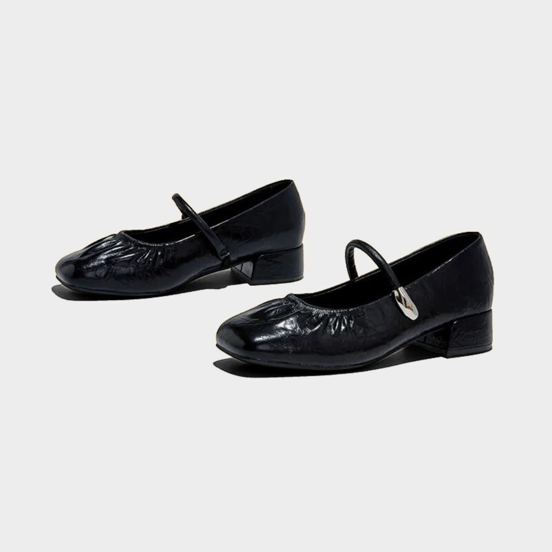 Crinkle Patent Leather Mary Jane Pumps