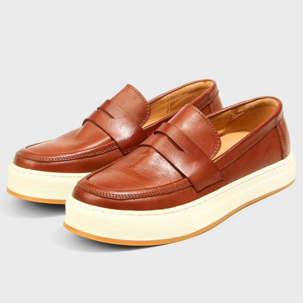 Polished Leather Slip On Trainers