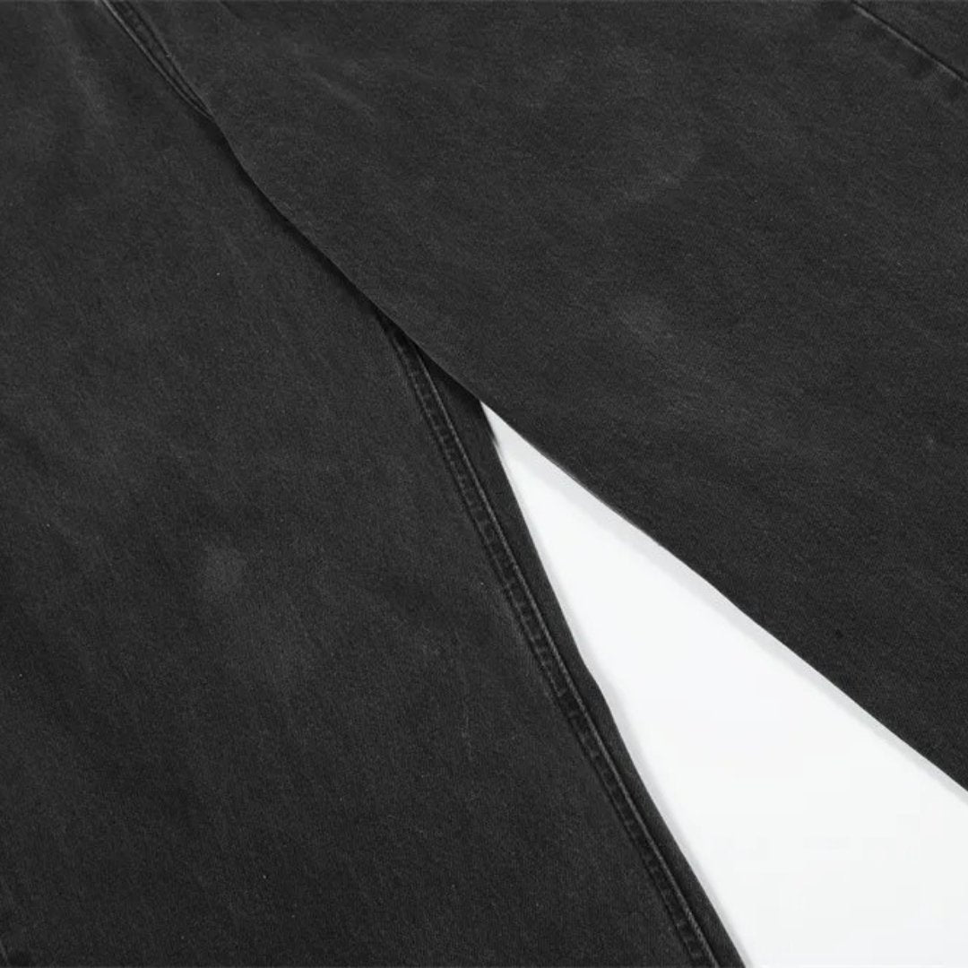 Washed Black Distressed Wide-Leg Jeans