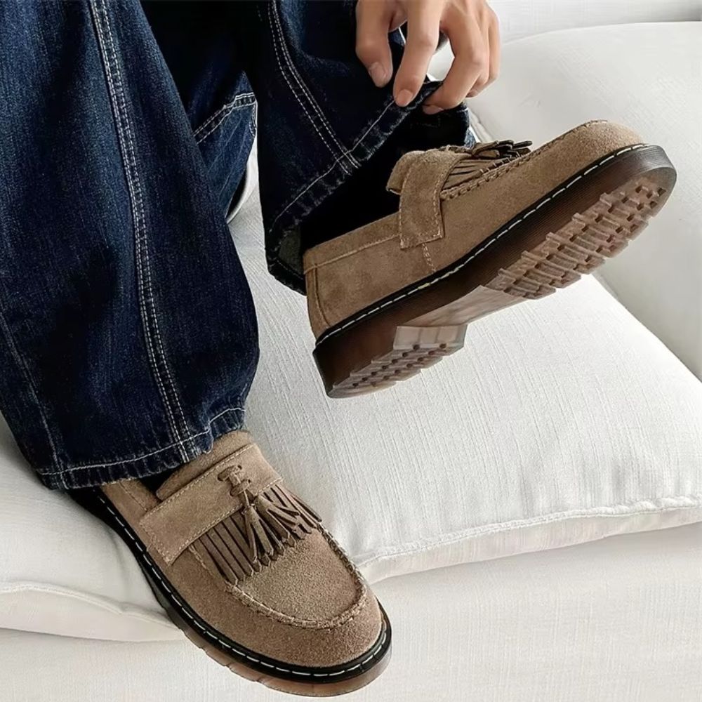 Suede Tassel Moc Toe Loafers with Chunky Sole