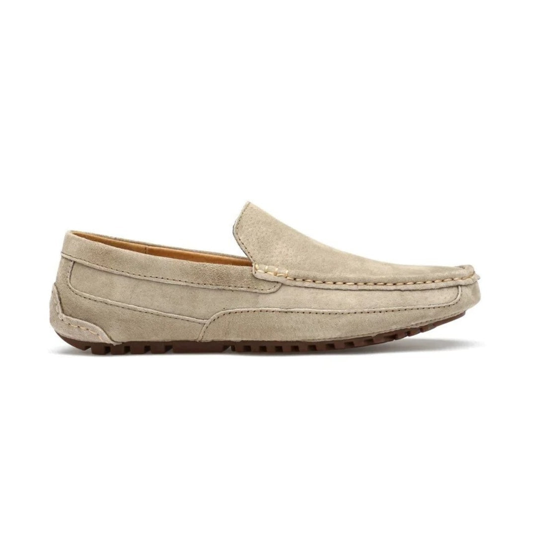 Cow Suede Driving Loafers with Cushioned Grip Sole and Contrast Stitching