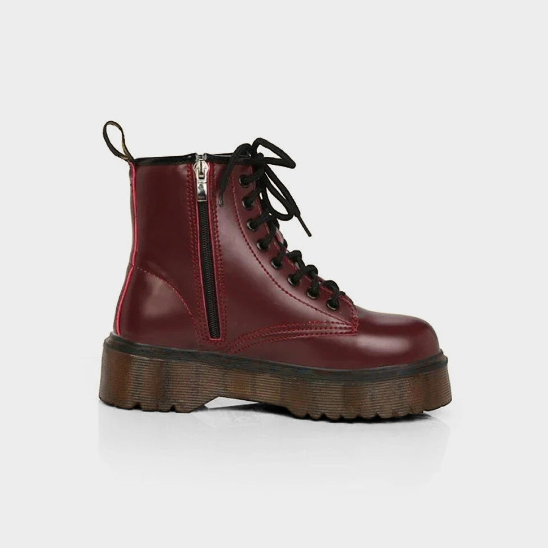 Lace-Up Punk Ankle Boots with Side Zipper and Platform Sole