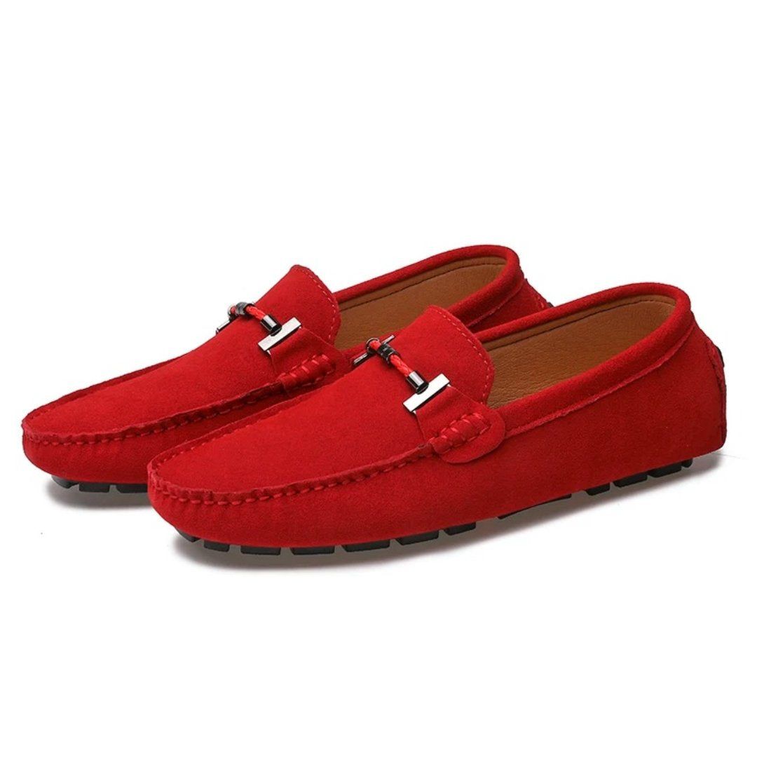 Colour-Suede Driving Loafers with Metal Buckle and Grip Sole
