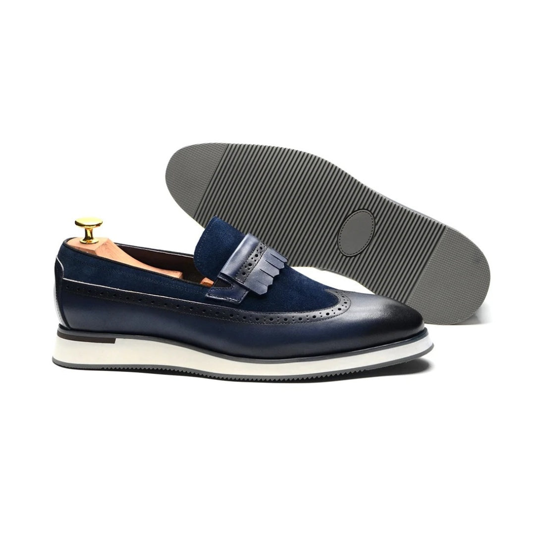 Smart Casual Wingtip Loafers with Fringed Strap and Lifted Hybrid Sole