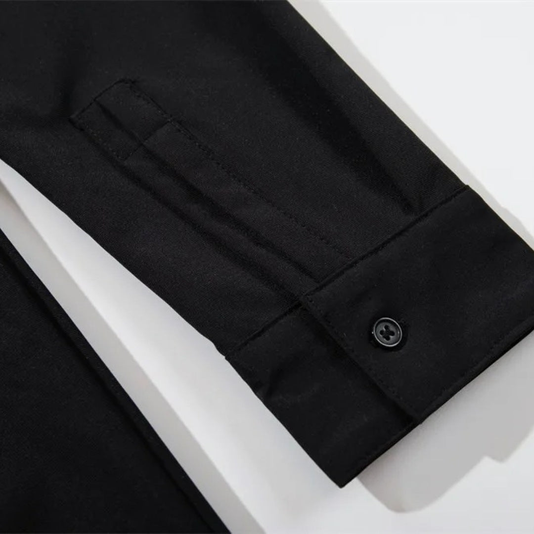 Black Relaxed-Cut Shirt with Hidden Button Placket