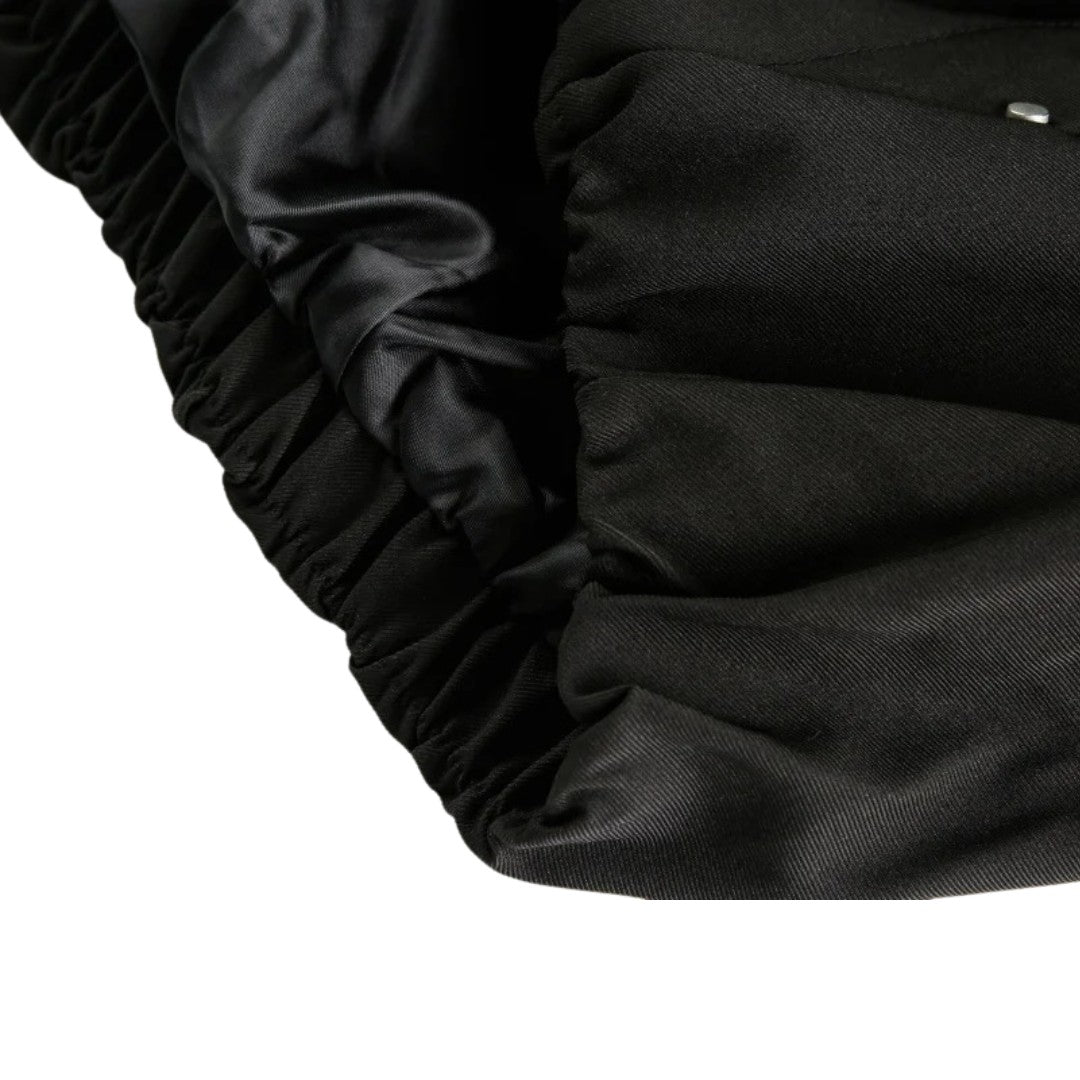 Black Spliced Jacket With Lapel Collar and Zip-Up Closure