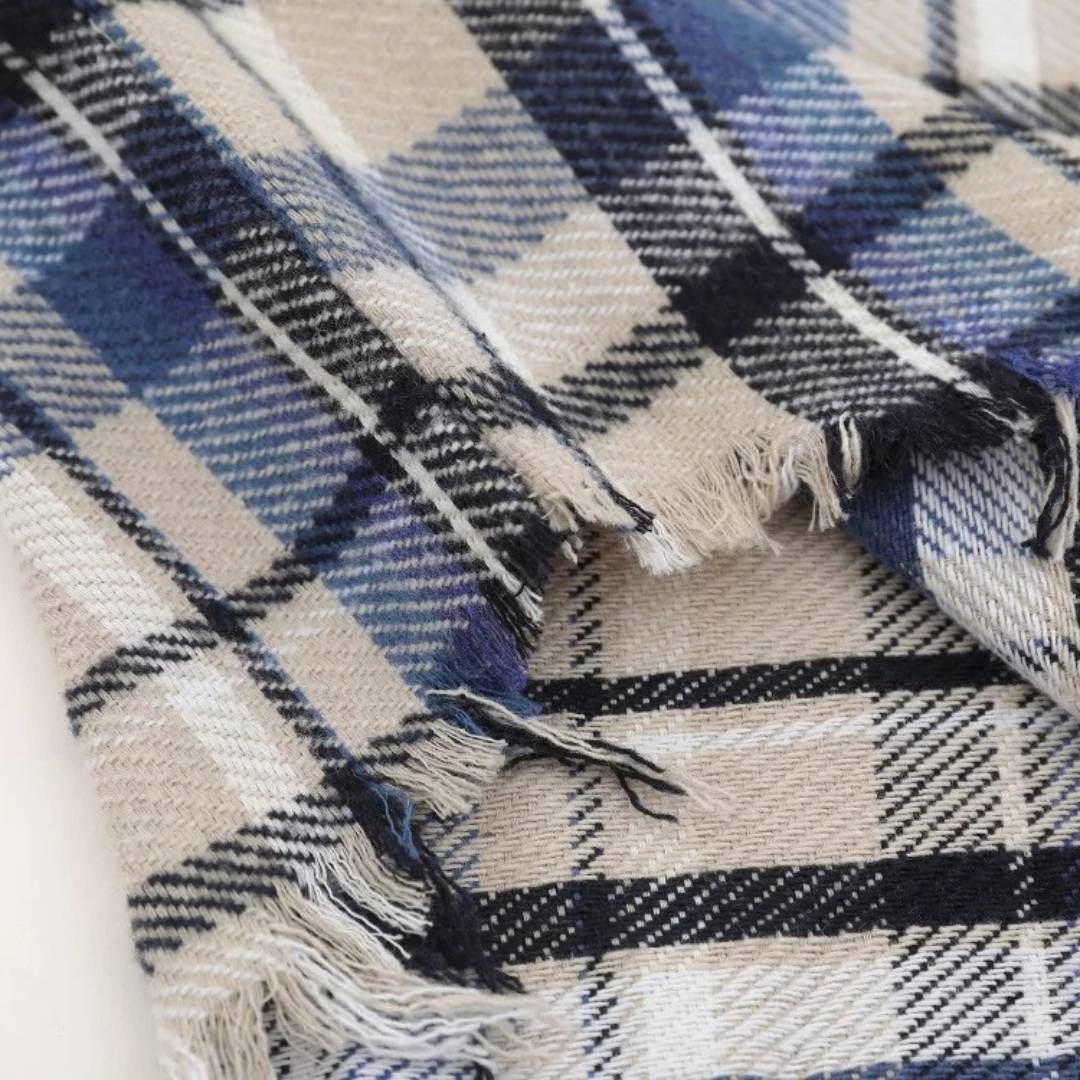 Blue Oversized Raw-Hem Plaid Shirt