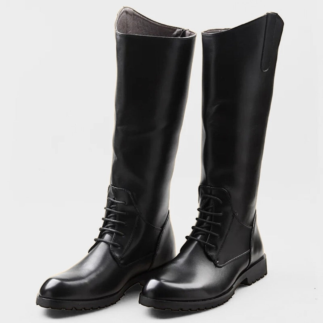 Polished Knee-High Derby Motorcycle Boots