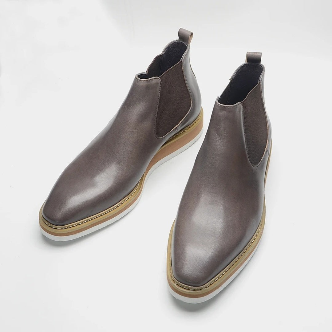 Leather Smart Casual Chelsea Ankle Boots with White Wedge Platform Sole
