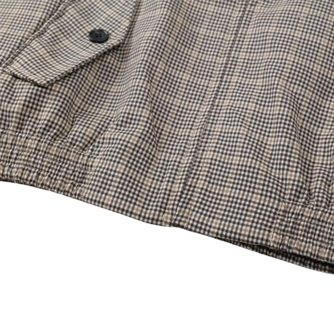 Plaid Beige Harrington Jacket with Corduroy Collar