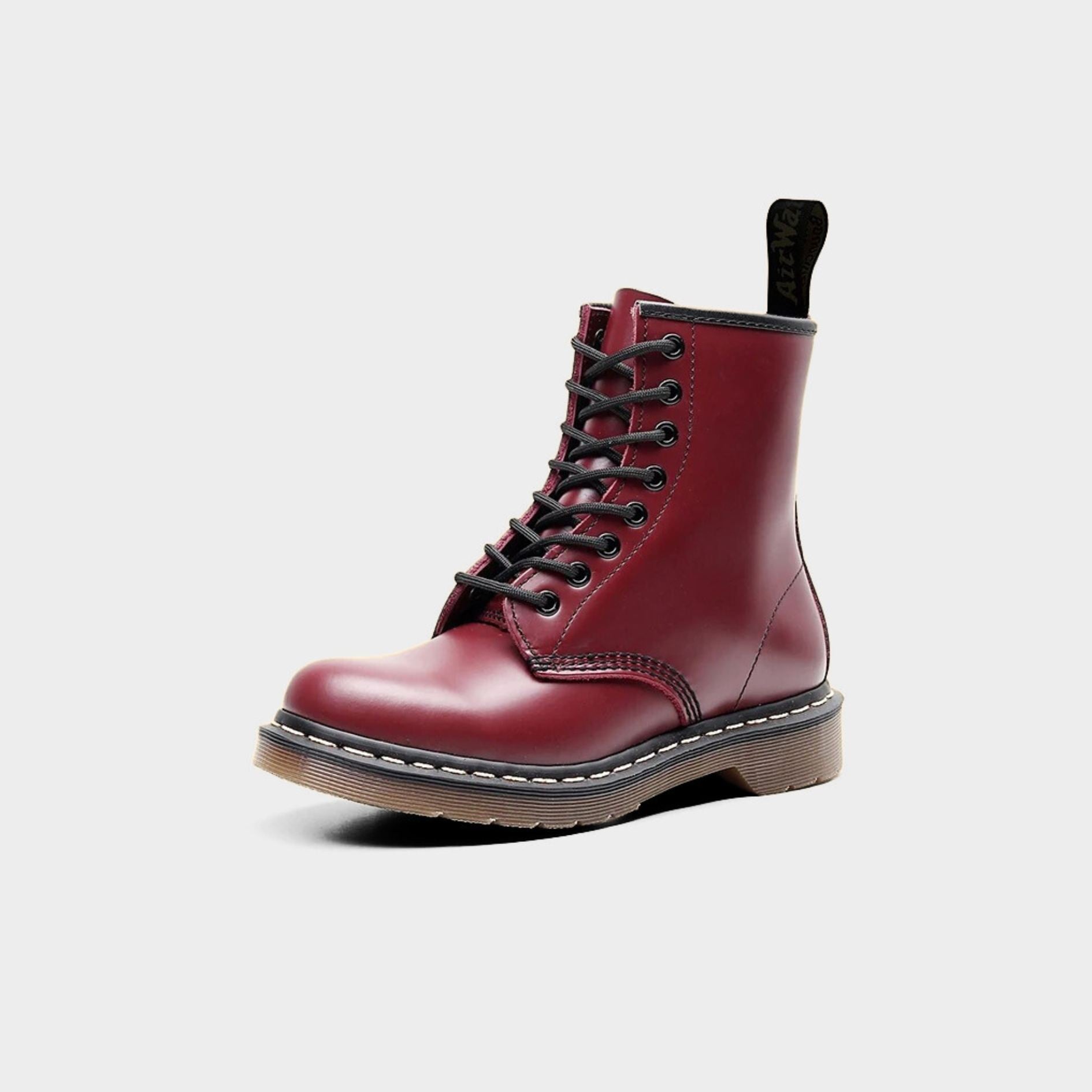 Leather Punk Ankle Boots with Contrast Stitching and Chunky Rubber Sole