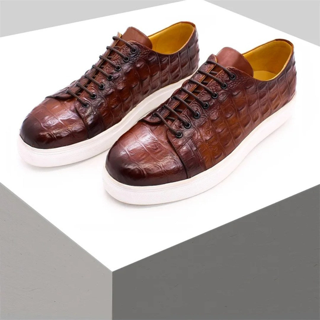 Crocodile-Textured Leather Sneakers