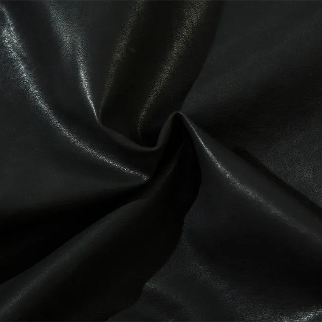 Black Distressed Leather Jacket With Zip-Up Pockets