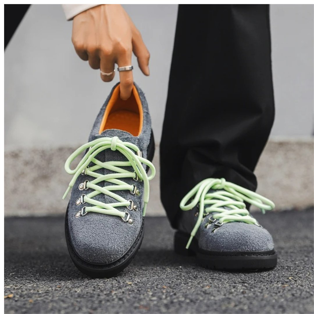 Suede Low-Top City Shoes with Contrast Laces and Chunky Sole