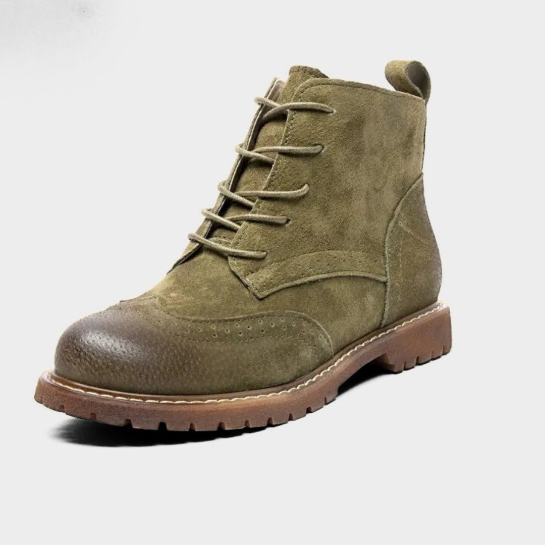 Brogue Suede Leather Lace-Up Ankle Boots