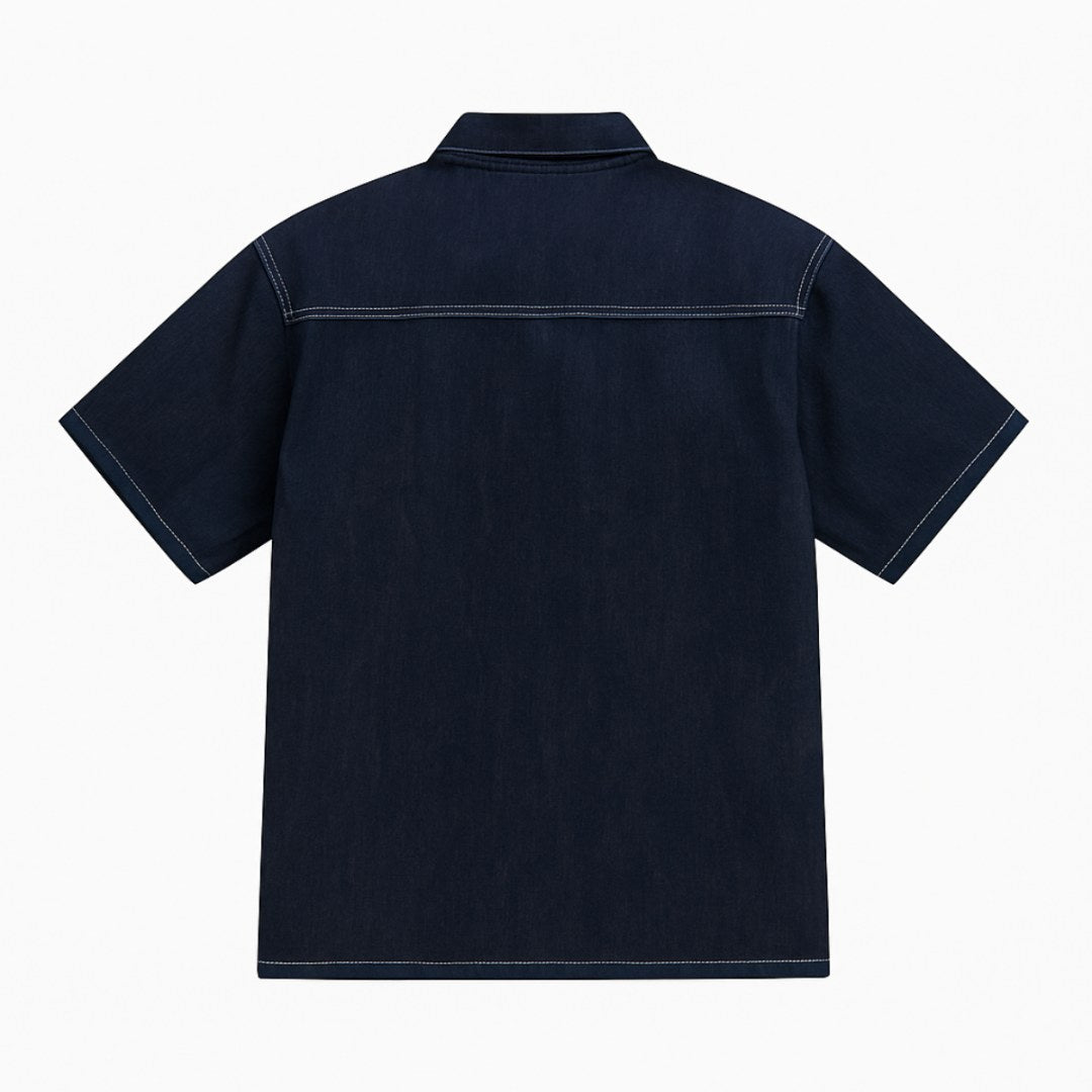 Denim Button-Up Short-Sleeve Polo